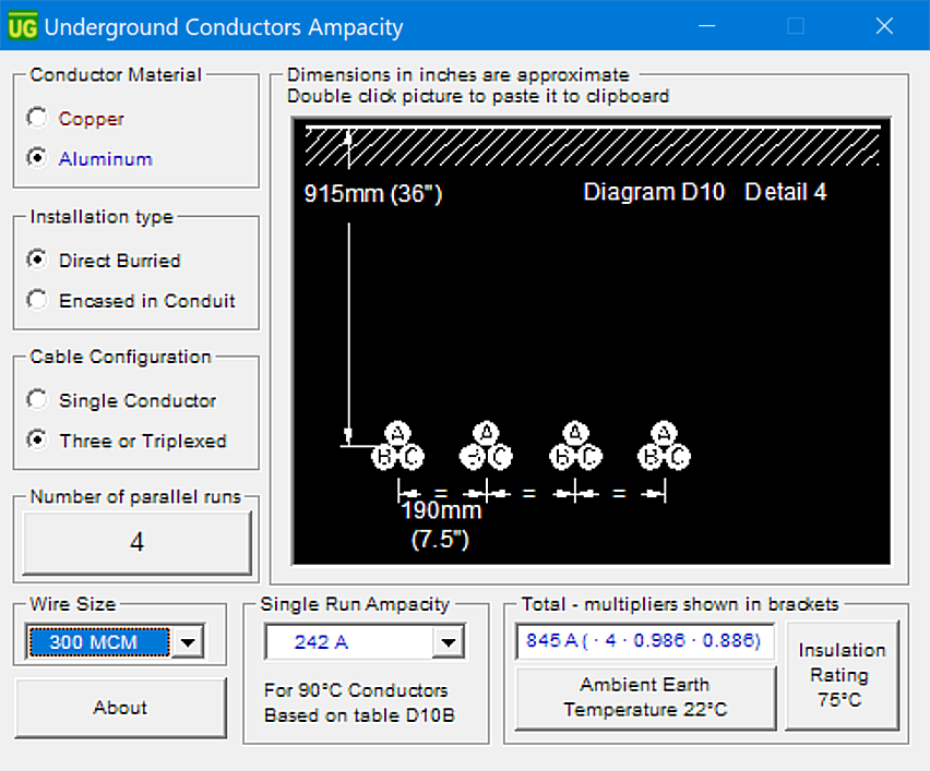 Underground Conductors Ampacity Calculator (Screenshot) / FKA Underground Cable Ampacity Calculator